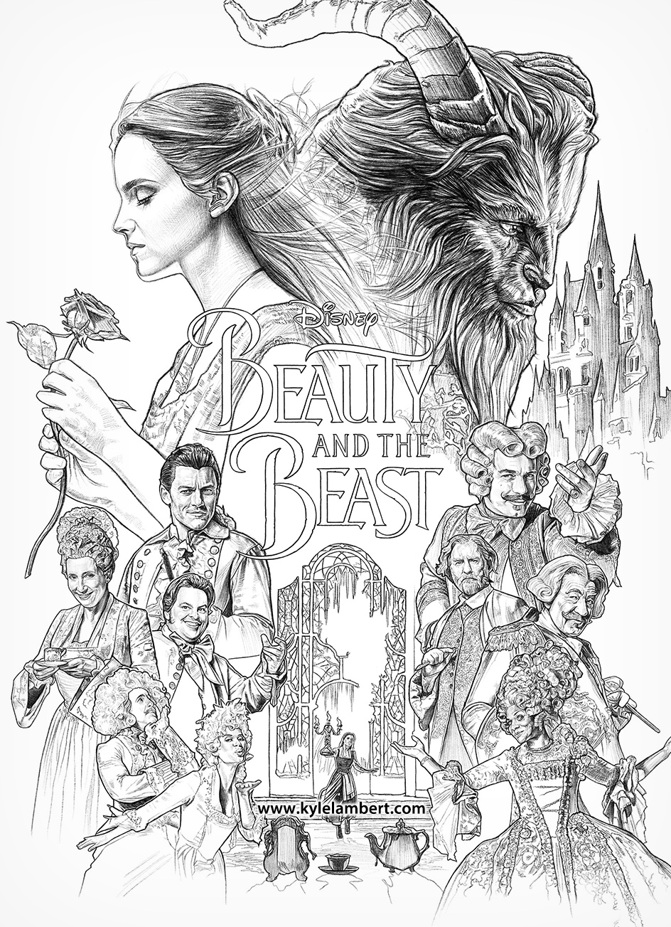 Beauty and the Beast pencil art by Kyle Lambert