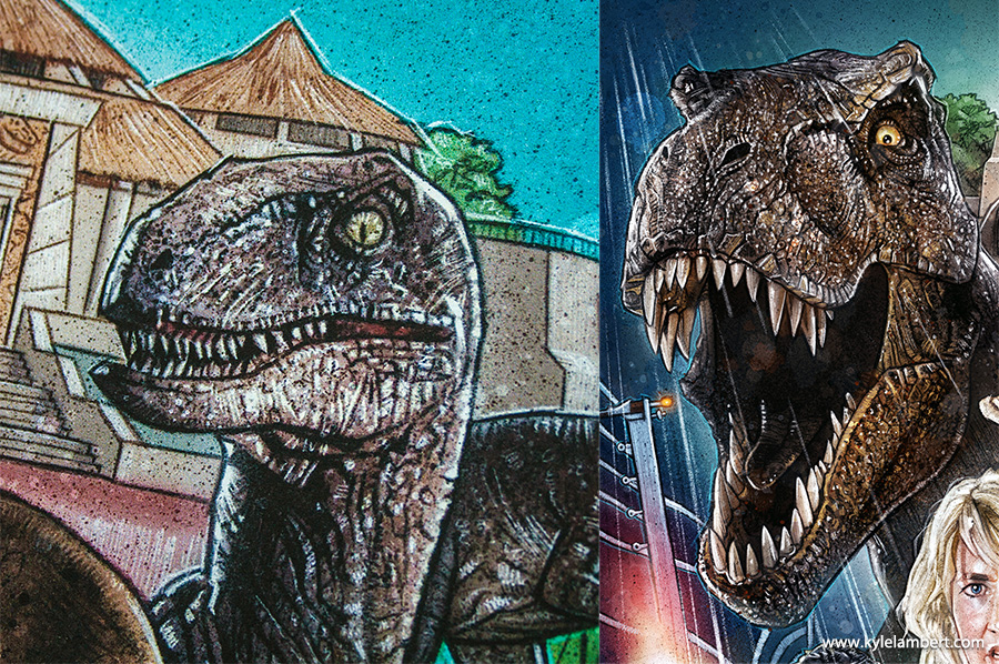 Jurassic Park Poster - Velociraptor and T-Rex
